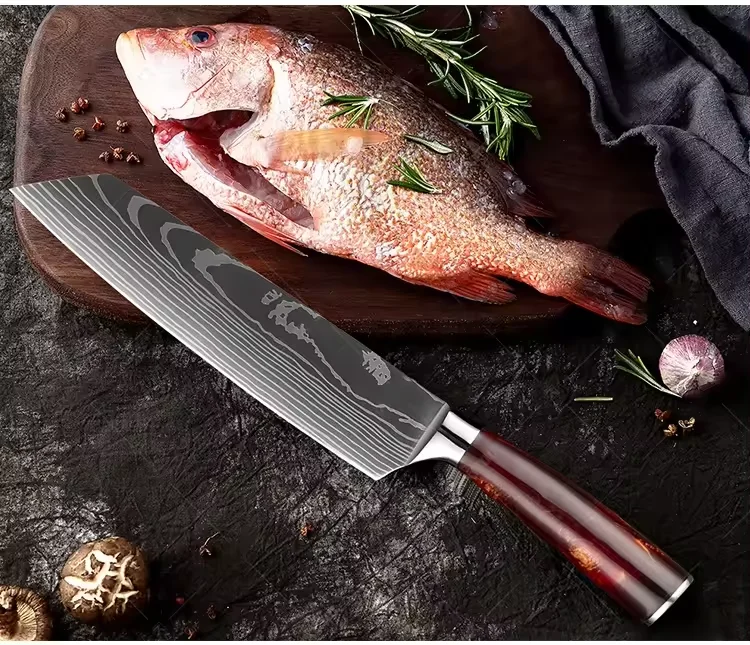 10 pcs Sharp Resin German Stainless Steel Japanese Laser Damascus Santoku Chef Boning Modern Knives Kitchen Knife Set