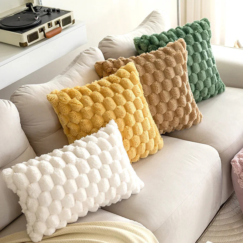 Wholesale European Faux Fur Plush Pillow Case Cover 3D Stereoscopic Home Sofa Geometric Decorative Cushion Cover