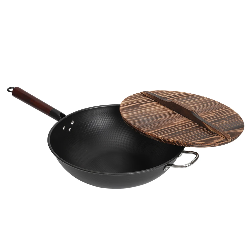 Высококачественный чёрный Железный сосна и павловнии с деревянным покрытием антипригарный железный горшок из нержавеющей стали китайский ВОК