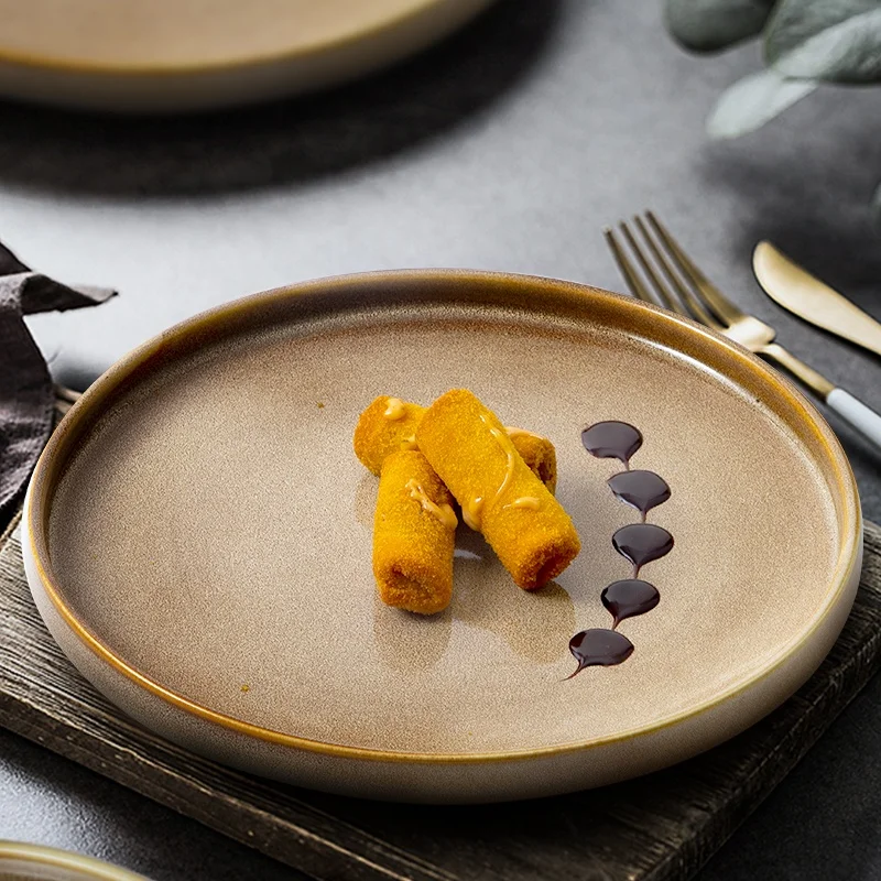 Outstanding Food Presentation Restaurant Glazed Dishes Plates, Restaurant Brown Ceramic Plate/