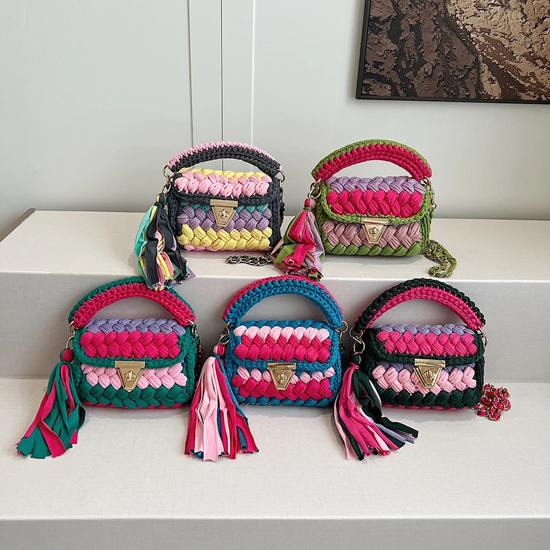 Handwoven Tote Bags Chunky Yarn Kit Braided Shoulder Satchel Purses Crochet Bags Handmade Handbag Women