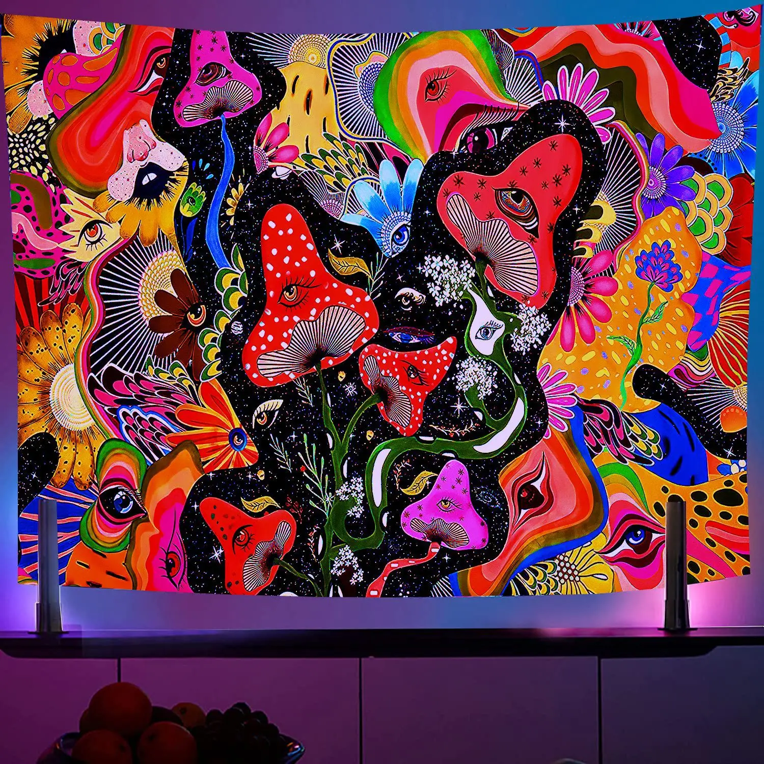 Luxury Home Decor Custom Printed Tapestri UV Light Psychedelic Glowing Trippy Tapestries