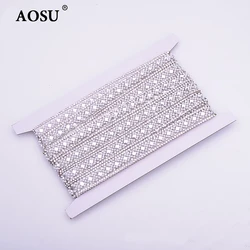 AOSU Wholesale 5 Yard*15mm Clear Color Hotfix Crystal Banding Glass Rhinestone Chain Rhinestone Trim For Dress