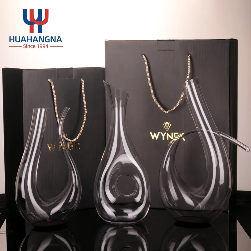 HUAHANGNA 1400 мл, 47 унций, ручная работа, кристально чистые бокалы для вина, U-образный графин для вина, набор с подставкой из нержавеющей стали