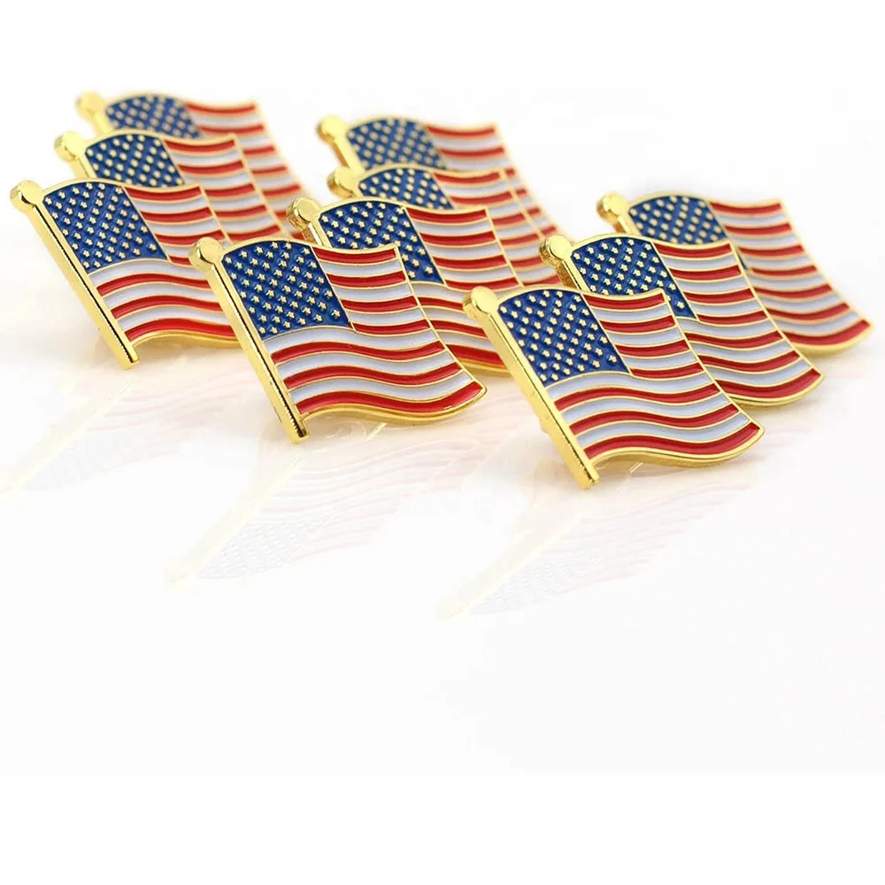 Custom American Flag Lapel Pin Antique Style with Polished Finish Made of Iron by Factory Supplier Souvenir Badge