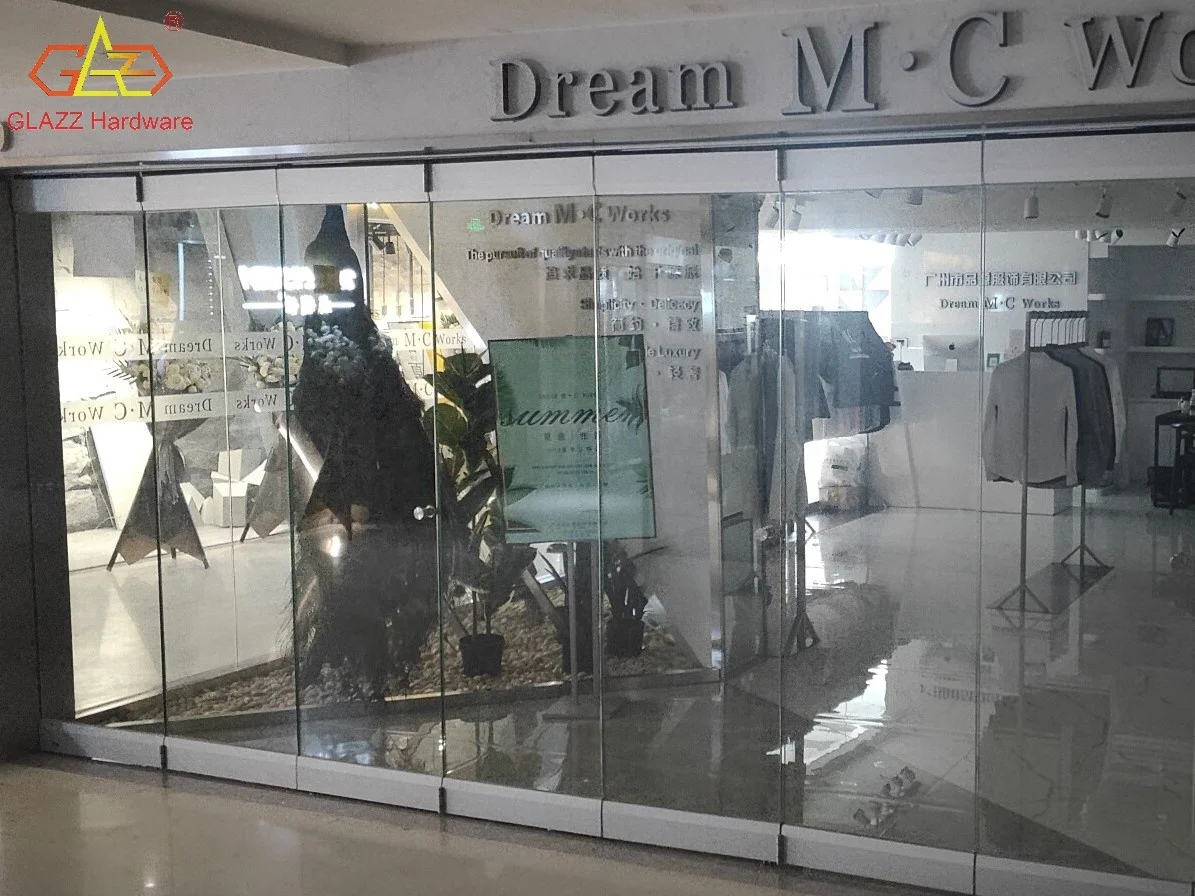 Interior frameless glass bifold partition sliding door accordion door glass folding door