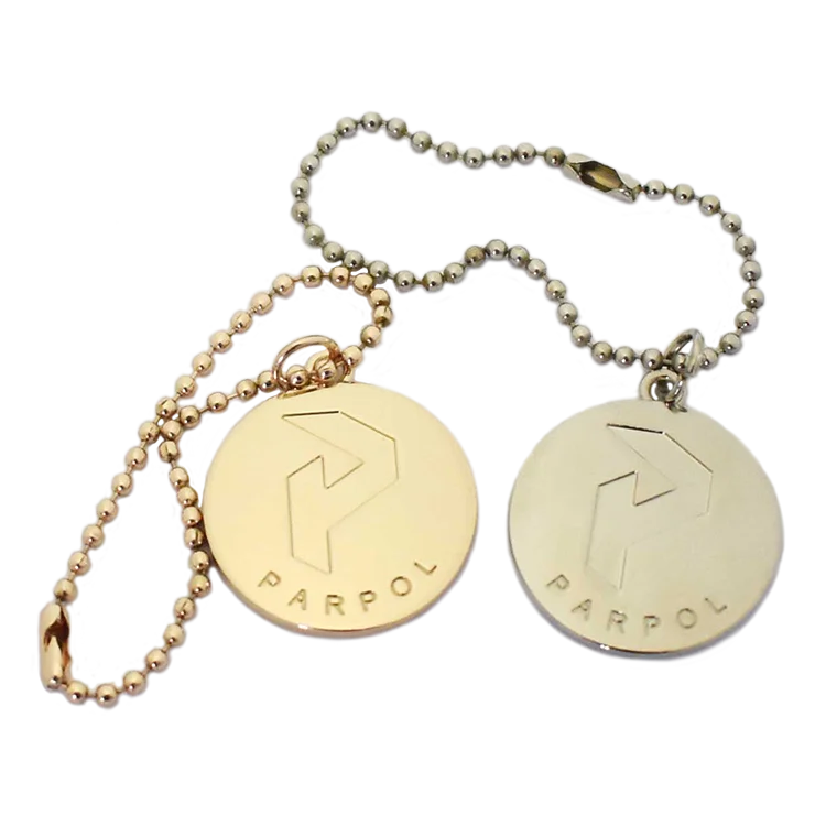 Bag hardware custom engraved metal alphabet logo label with ball chain for handbags