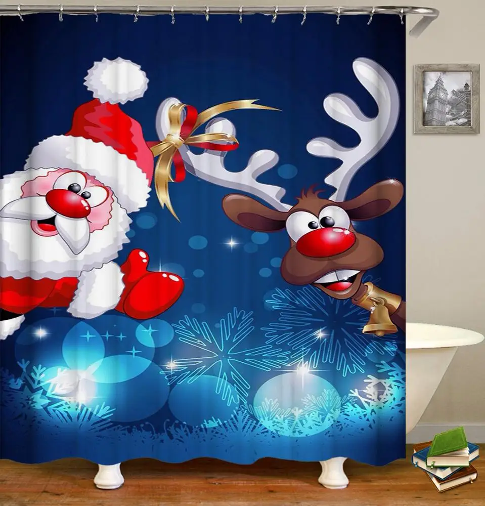 
Home Bath Wholesale 3D Custom Polyester Fabric Christmas Shower Curtain 