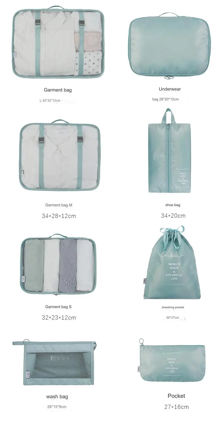 Lightweight Foldable Suitcase Organizer with Zipper Closure Fashionable Luggage Storage Bag Set Travel Packing Cubes 8pcs