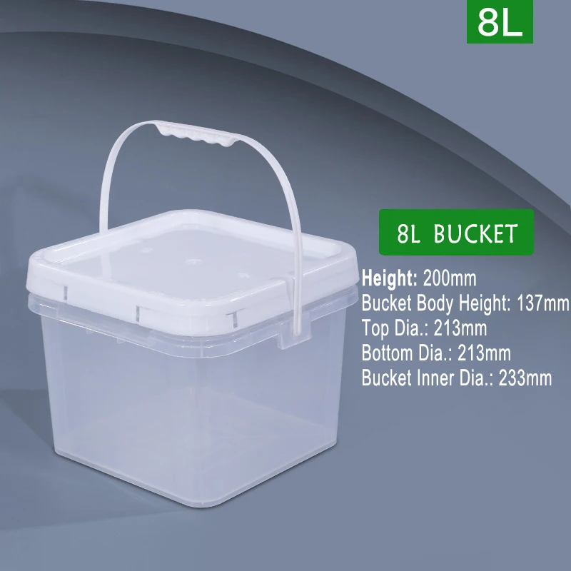 Custom 8L 10L Clear White Square Transparent Packaging Food Grade PP Plastic Bucket With lids
