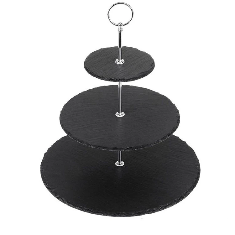 Wholesale 3 tier party round slate serving tray cake stand