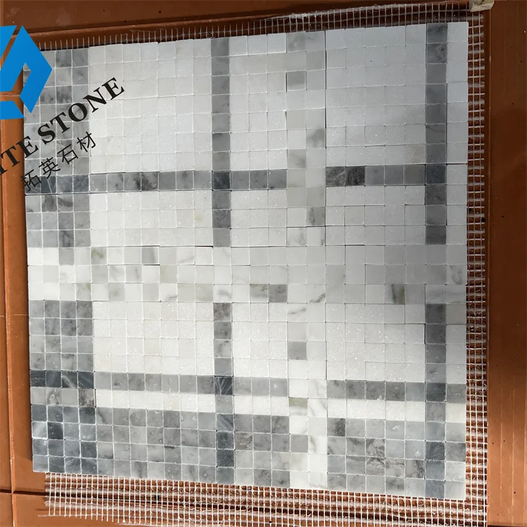Gray white star marble mosaic tile wave mosaic stone tile white and pearl latest design geometric stone mosaic tile