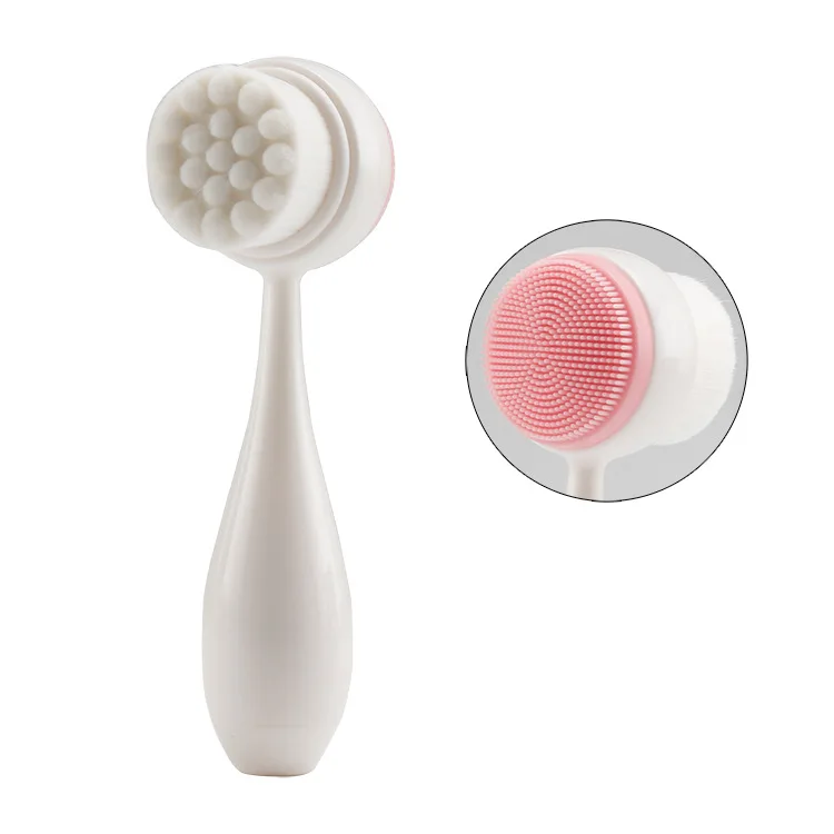 Custom double heads standing face cleaning brush with silicone massage head facial cleaning brush