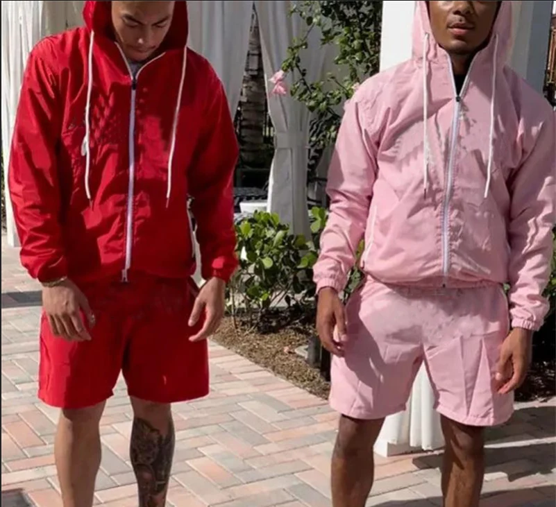 2024 Custom Summer Nylon Polyester Two Piece Jacket And Jogging Suit Set Sports Windbreaker tracksuit Shorts Sets For Men