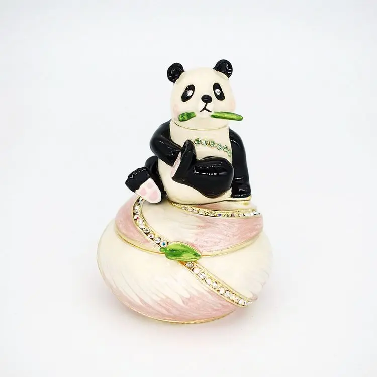 Chinese Style Creative Small Jewelry Box Animal Home Decoration Carved Metal Jewelry Panda Trinket Box