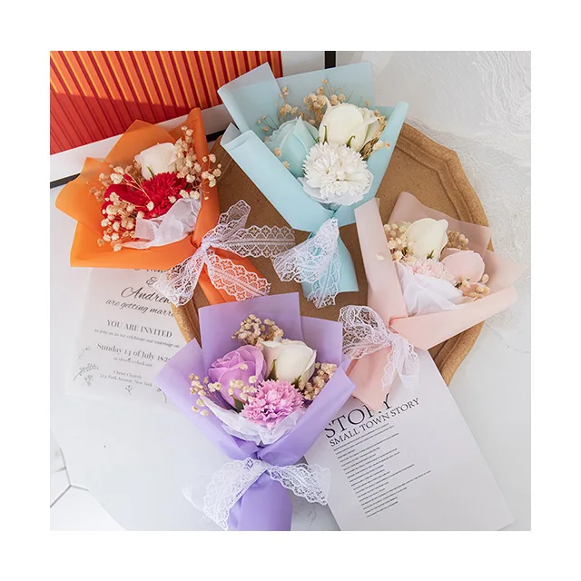 AM-SPCB22 Ammy mothers day gifts for women 3 Soap rose carnation accompanied small bouquet artificial dried flowers Bouquet