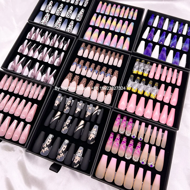 Custom packaging box rhinestone extreme long french nails false nails nude