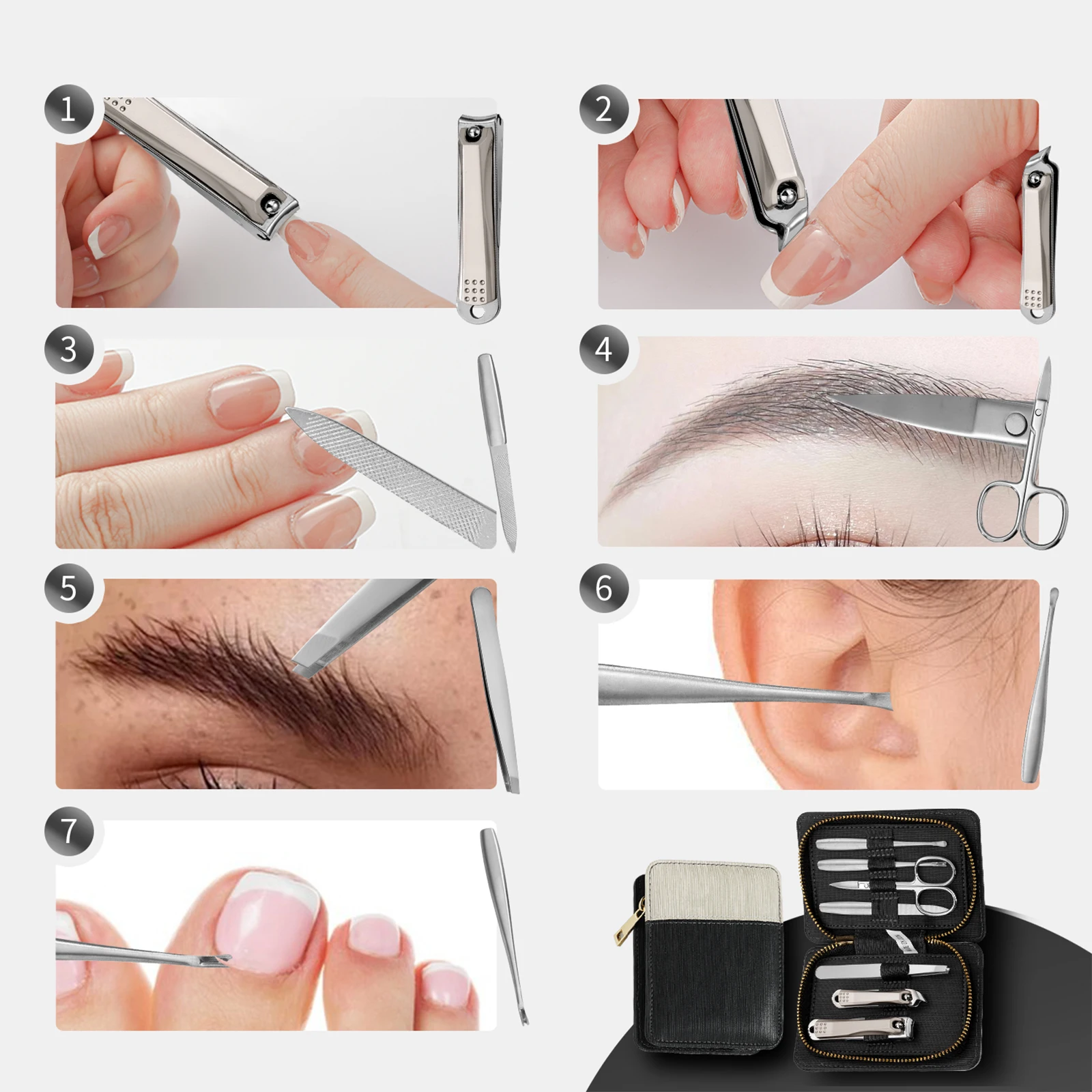 Wholesale Pedicure Kit Manicure Tools 7 in 1 Anti-Splash Stainless Steel Nail Clipper Set