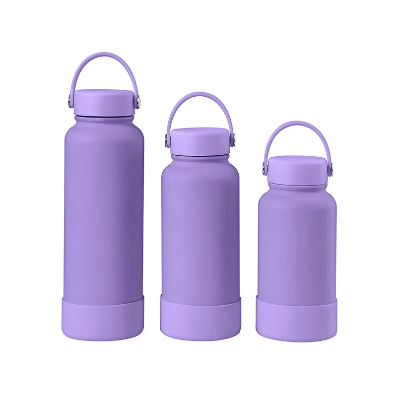 Sports Water Bottle 650ml Double Layer Silicone Sleeve Water Bottle with Handle Rubber Bottom