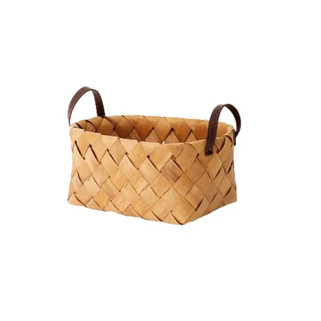 Palm Basket Leather Handle Food Vegetable Storage Kitchen Vietnam Mini Palm Leaf Basket With Handle