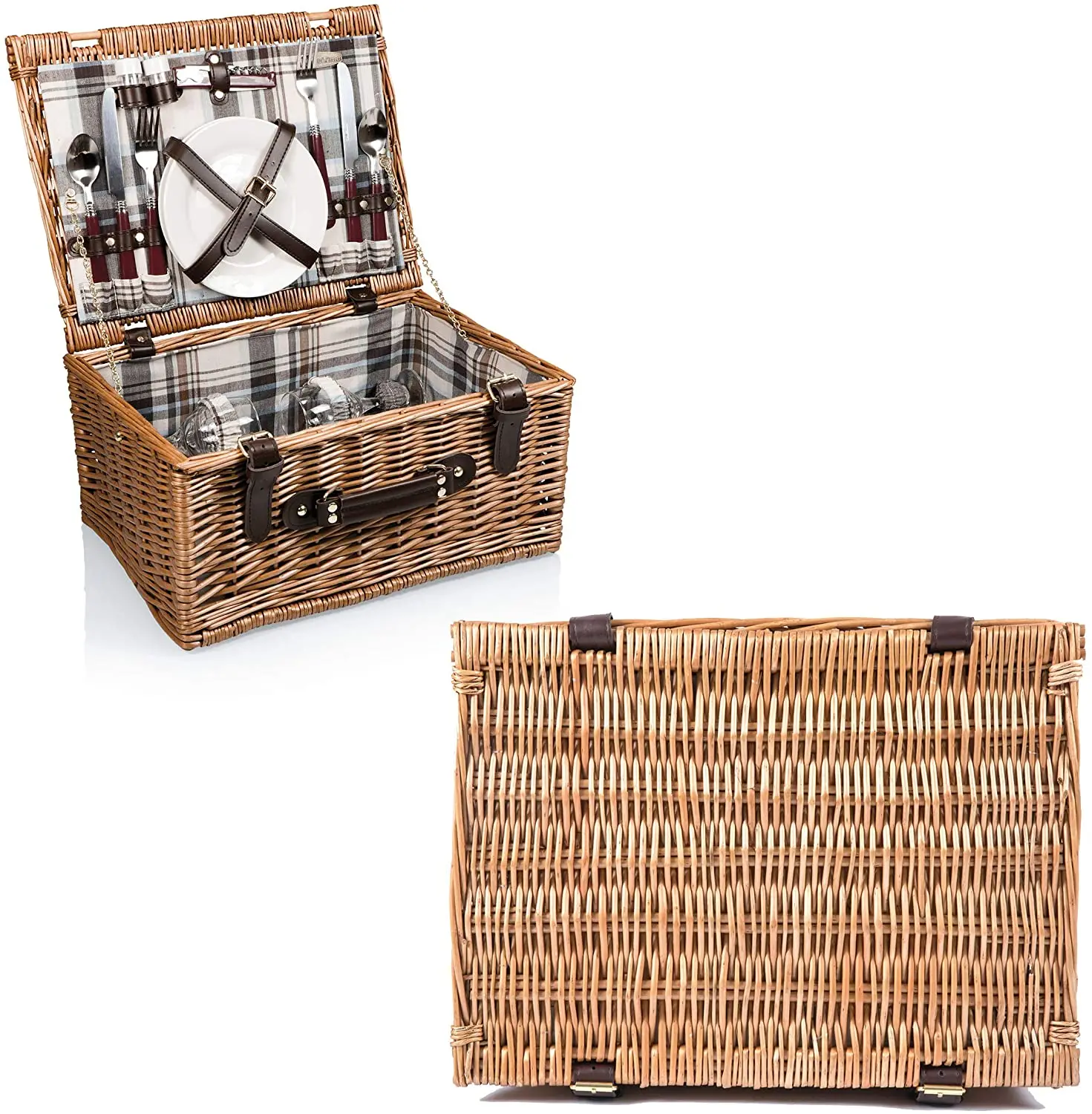 Ивовые корзины для пикника наборы еды из двух человек с пластиной ручная плетеная посуда складные