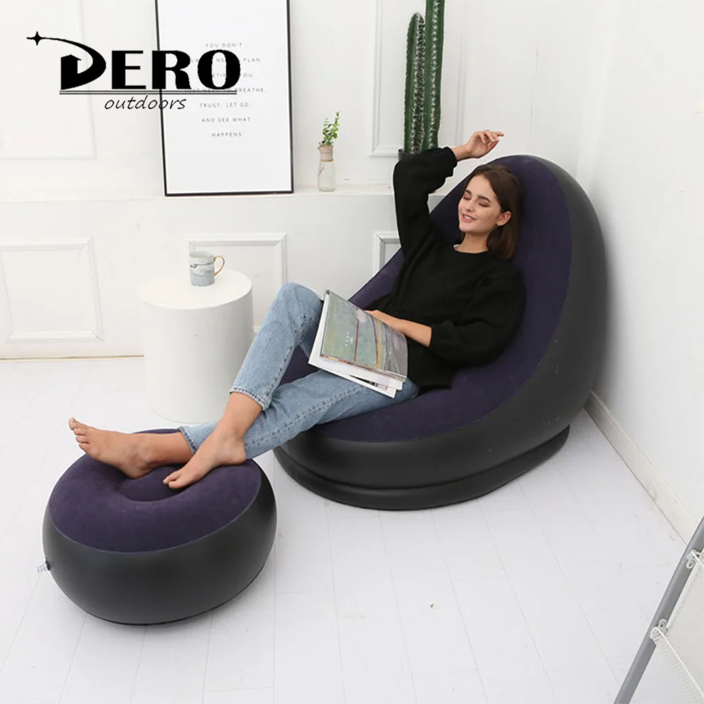 
DERO New indoor outdoor PVC flocking Folded portable inflatable movie theater couch air sleeping lazy sofa with foot pillow 