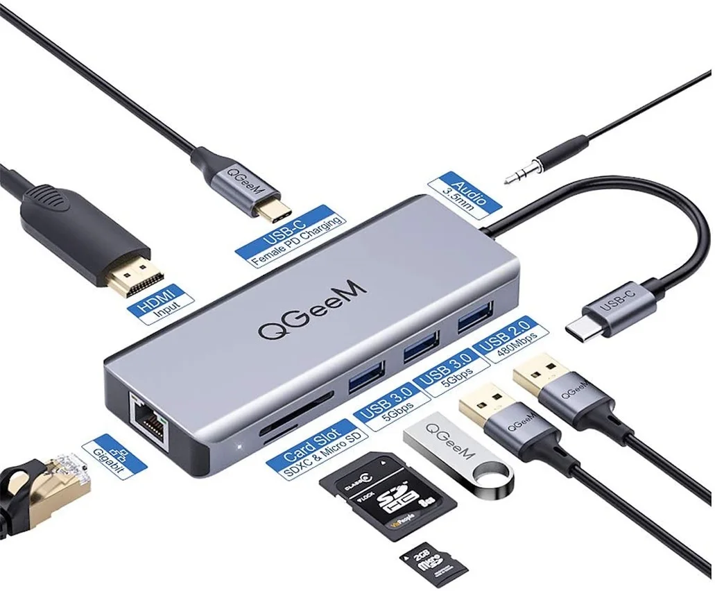  USB C Hub 4K QGeeM 9 в 1 Type-c адаптер HDMI 100 Вт PD 3 0/2 0 Совместимость с большим количеством USB-C устройства Док-станция для спортивной