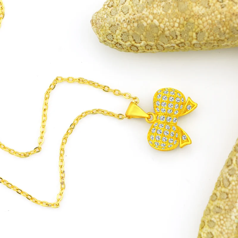 Wholesale gold plated animal series boutique stainless steel necklace bow zircon pendant hip hop jewellery