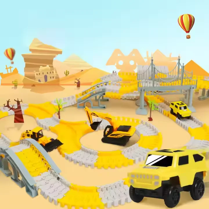 180PCS  Construction Race Tracks vehicle education DIY Assemble car track with Engineering car track for kids toys