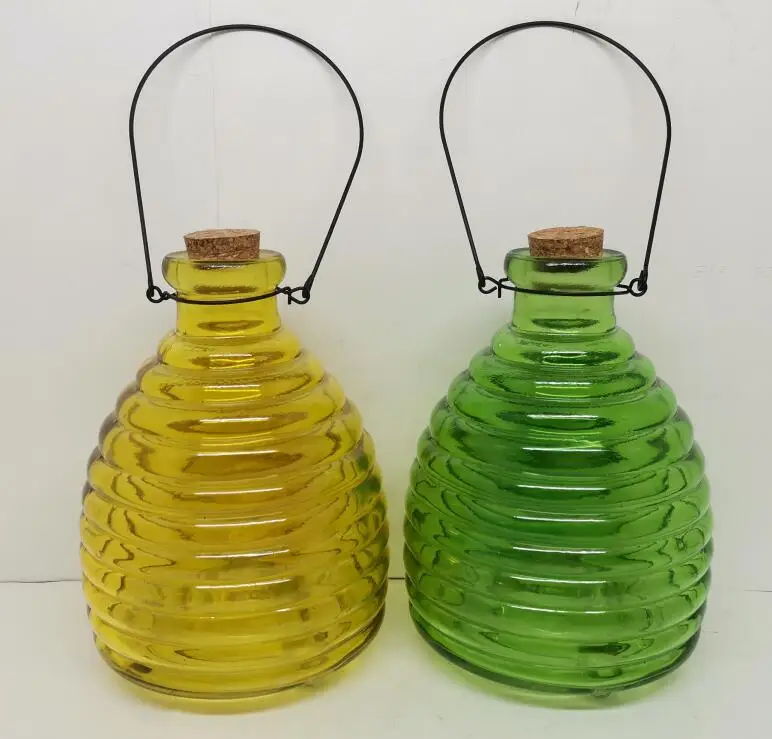 
Colored glass wasp trap /hanging glass bee catcher /Waspenpot 