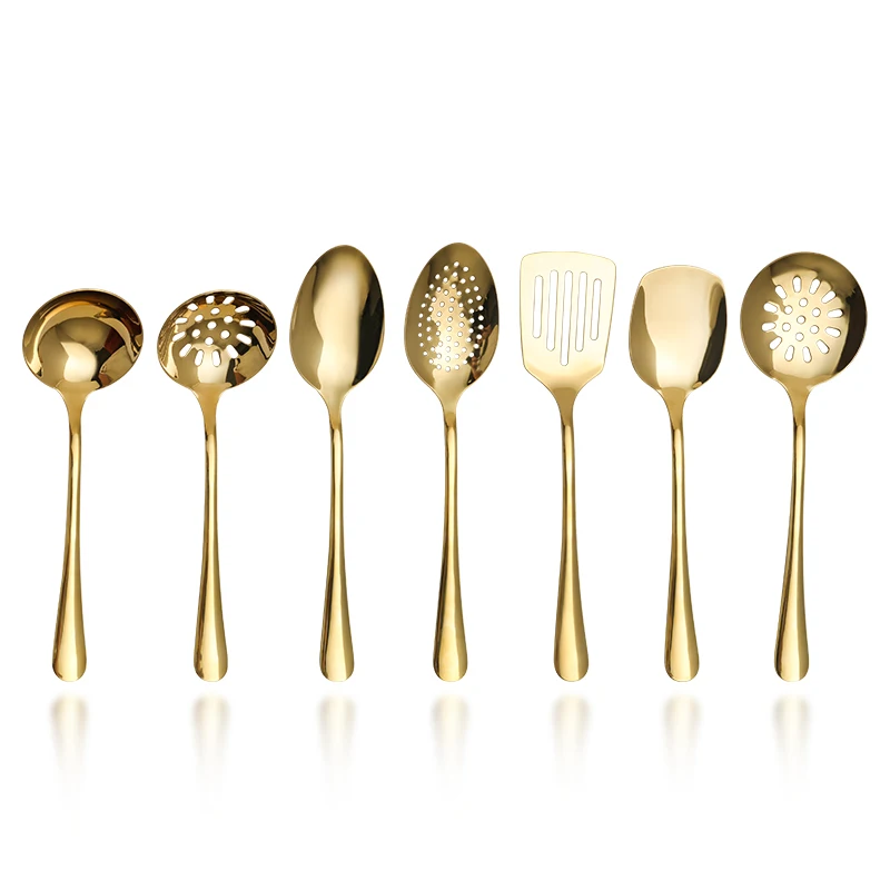 Traditional stainless steel soup ladle serving spoon salad spoon fork set gold Cooking Tools stainless steel soup ladle