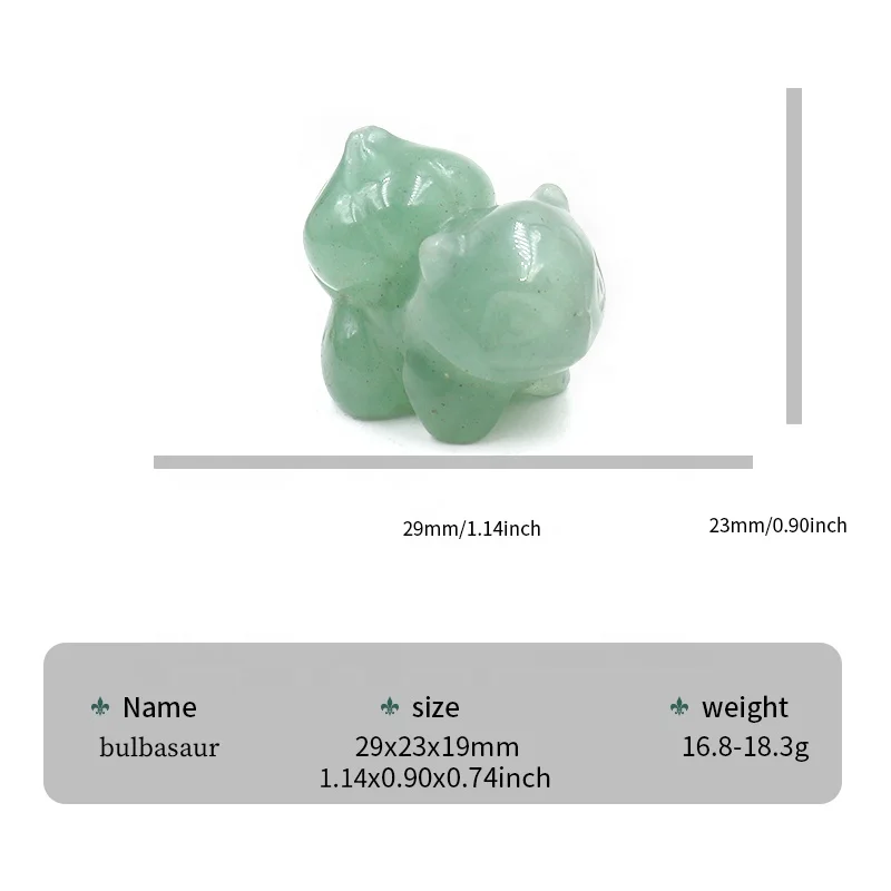 30mm Natural Quartz Crystal Healing Gem Stone Animal Cartoon Bulbasaur Crystal Carvings For Home Decoration Gift