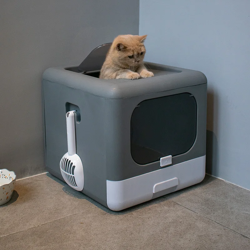 New Design Large Foldable Cat Litter Box with Drawer Full Enclosed Pet Toilet Box