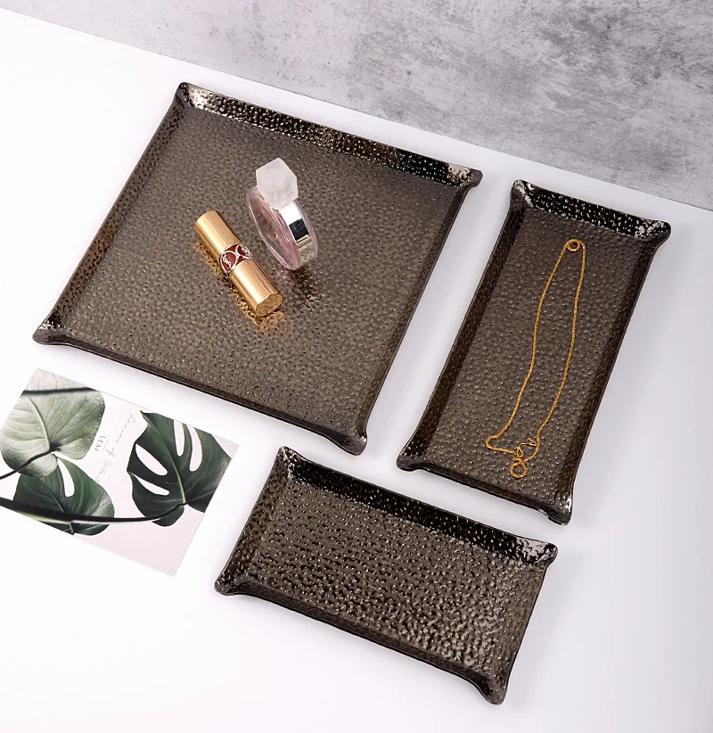 New Arrival Home Hotel Nordic Style Multifunction Colored Hammer Painting Stainless Steel Jewelry Cosmetic Organizer Tray