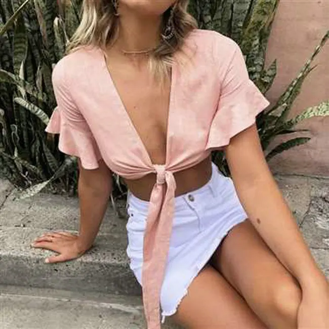Сексуальные женские рубашки с V-образным вырезом и перекрестными завязками