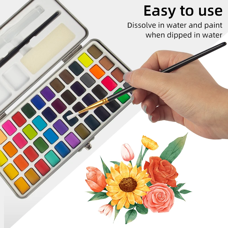 48-Color Watercolor Paint Set with Water Brush Pens & Drawing Pencil Starter Kit for Canvas Painting for school