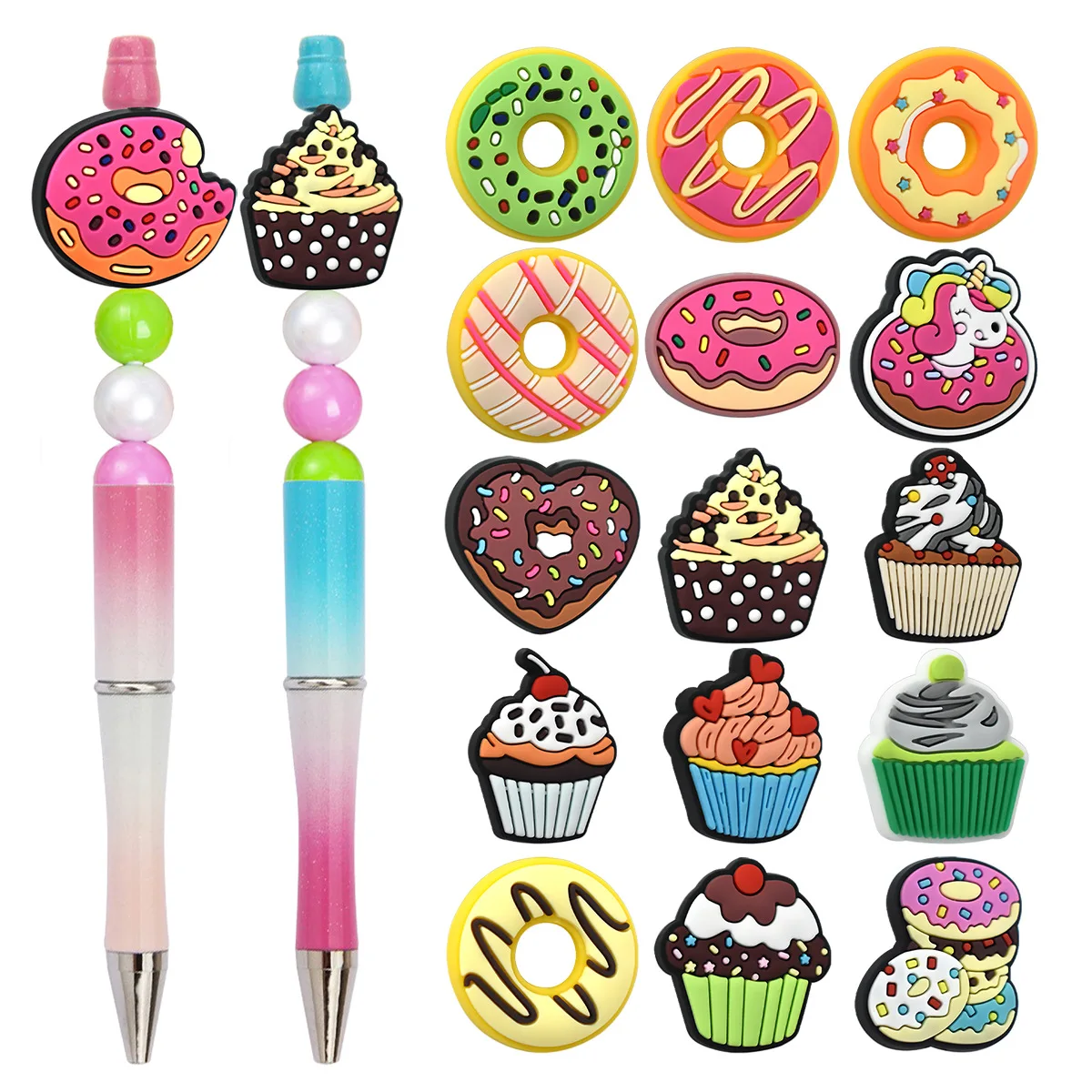 New Donut series beaded DIY for Kids Student stationery Pen Decorative PVC coke bead accessories trinkets shoes charms