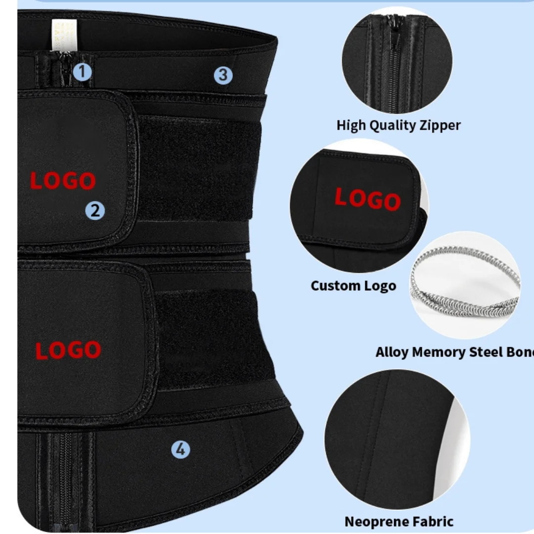 Dropshipping Private Label  Pink Waist Trainer Shaper Tummy Control Double Belt 9 Steel Bones Latex Waist Trainer Women