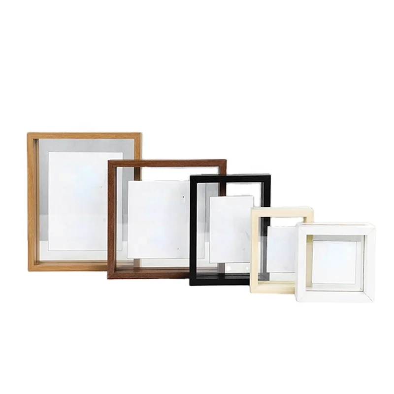 Оптовая продажа заводская цена прозрачное двухстороннее стекло MDF деревянная фоторамка из массива дерева плавающая фоторамка с настоящим стеклом