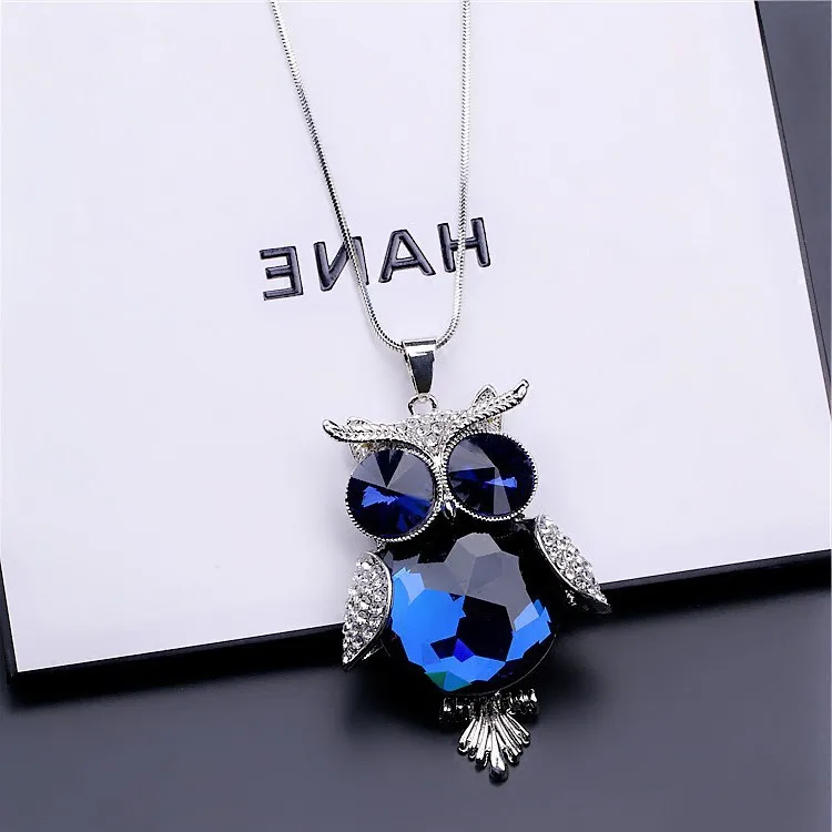 Autumn winter fashion temperament owl sweater chain crystal joker long necklace pendant