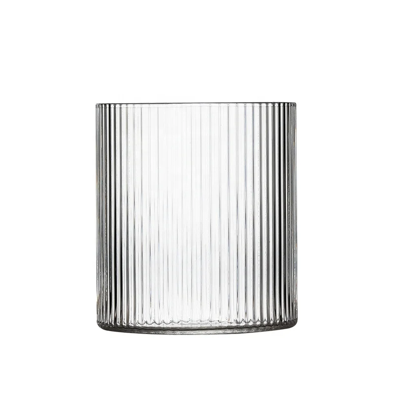 Heat Resistant Premium Classical Vertical Stripes Glass Tea Cup For Latte