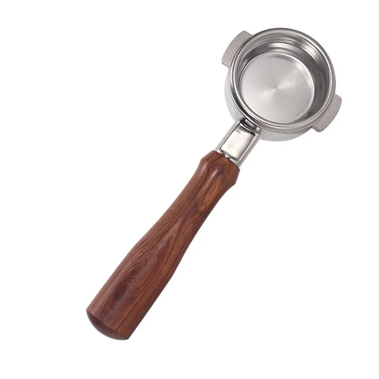 Factory selling 58mm stainless steel bottomless coffee portafilter with wood handle
