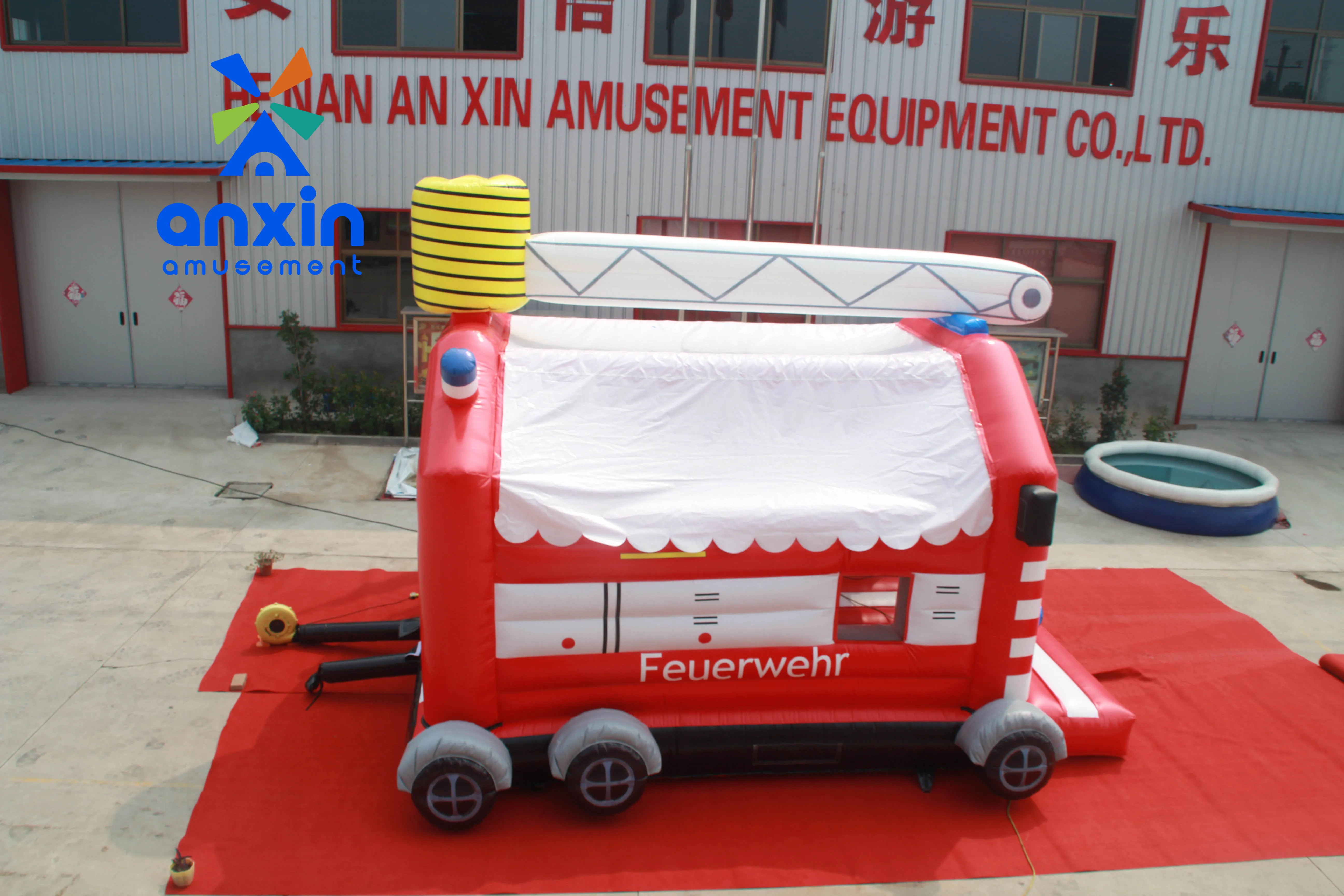Inflatable jumping bed fire truck style commercial rental factory on sale quality excellent made in China accept customization