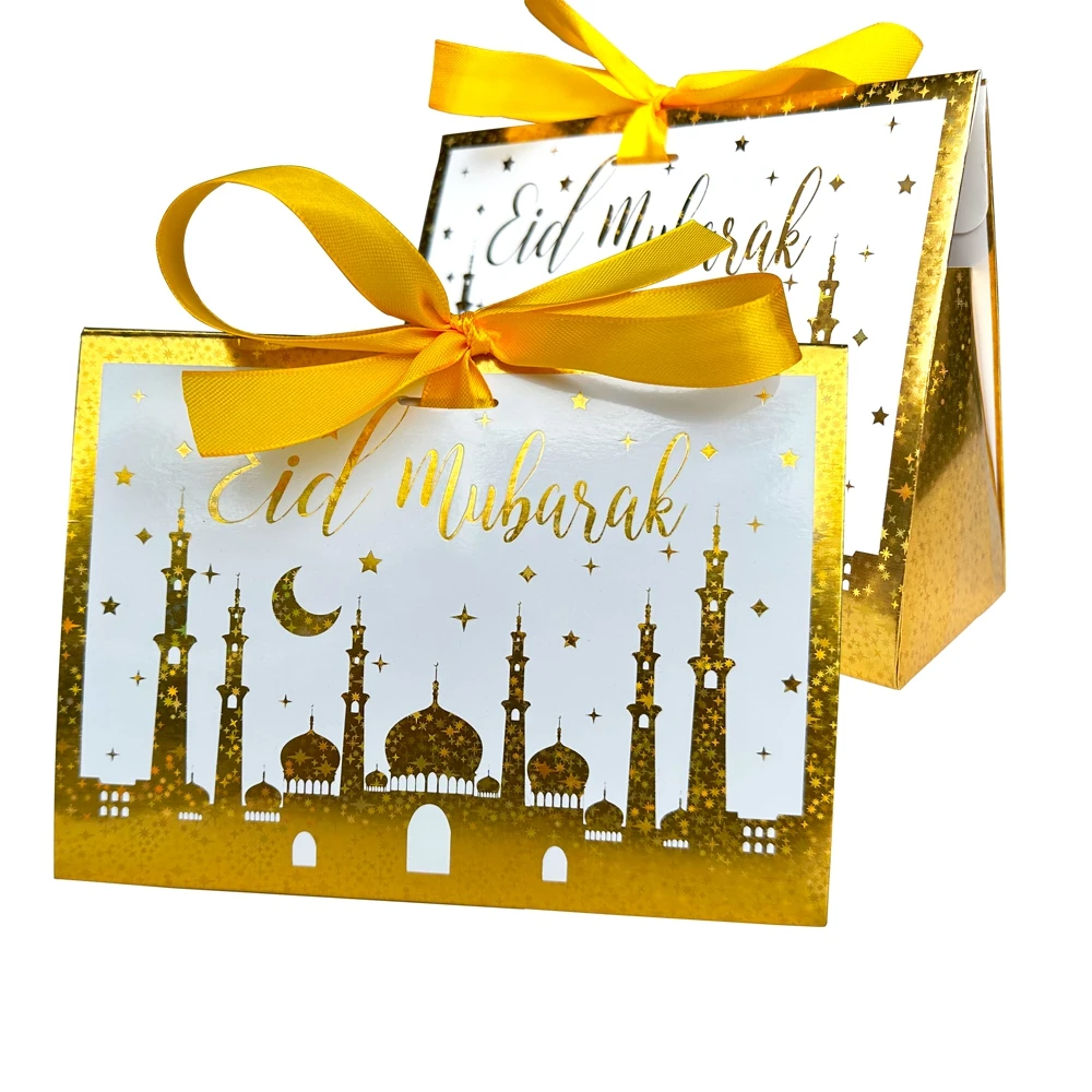 Gold Mosque Eid Mubarak Paper Plates Muslim Eid Party Platters For Islamic Food Serving Tableware