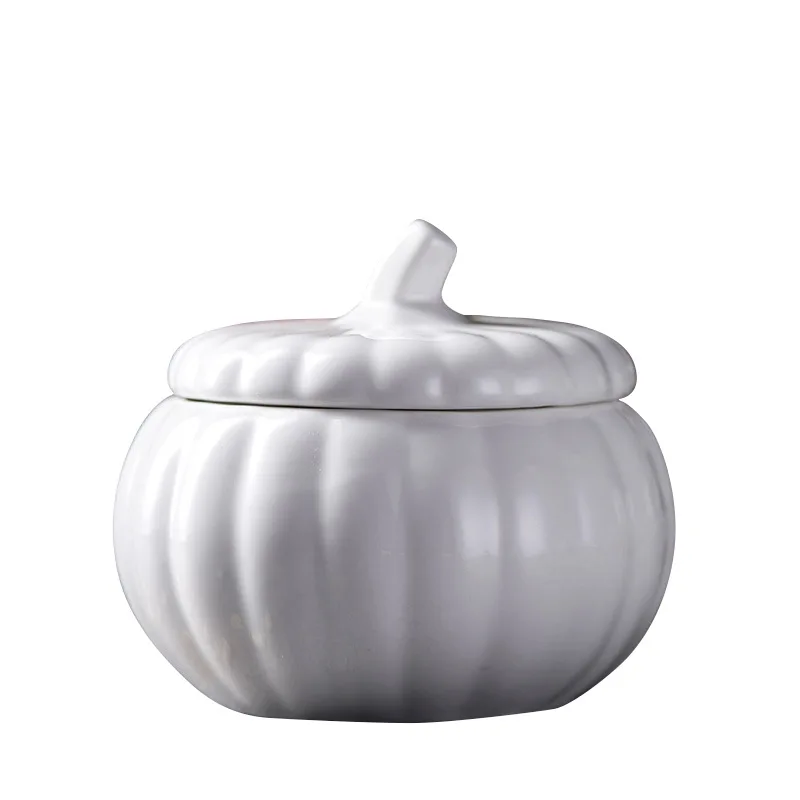 400ml wholesale microwave oven and dishwasher safe white pumpkin ceramic soup bowl with lid