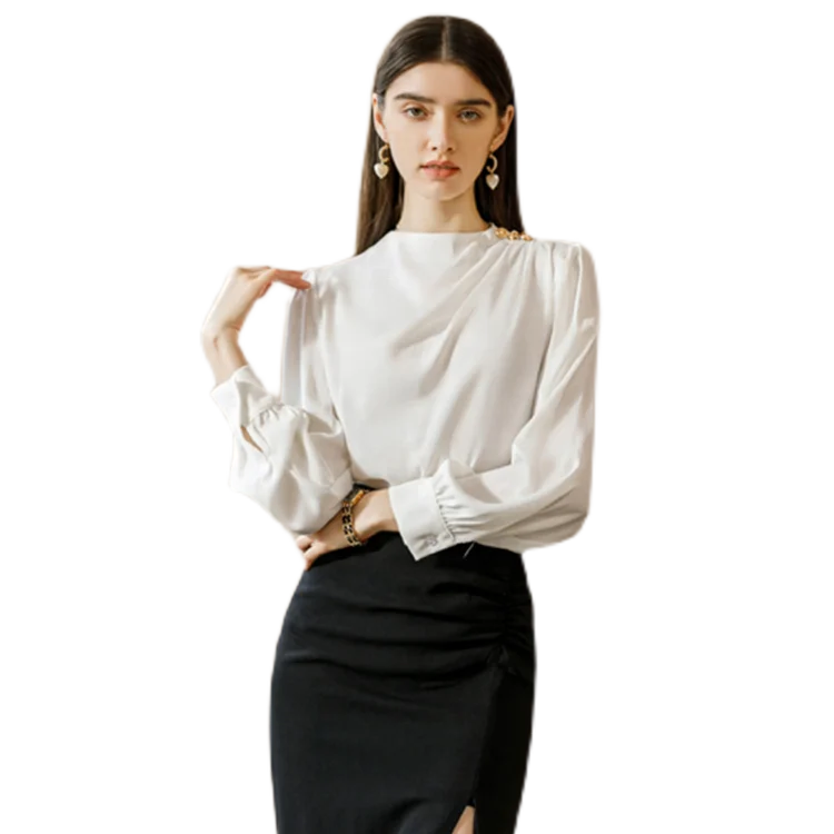 Office Tops for Women Ladies Top Blouse Satin Polyester Chiffon Silk Fabric Material Production Wholesale Blouses
