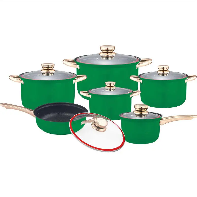 Granite Cookware Set Marble Cookware Sets Metal Customized Logo Country Cooking Pot in Stock Granite or Green Sustainable 2 Sets