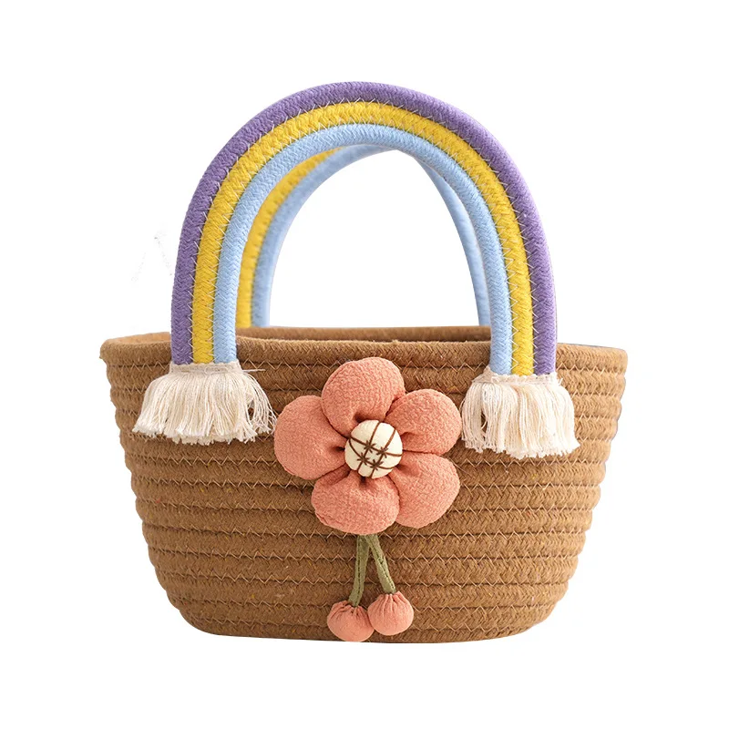 Wholesale cute cotton rope bags woven baby baskets, cotton rope rainbow baskets