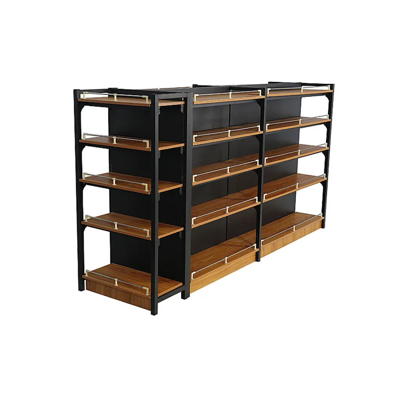 Supermarket Retail Store Wine Cabinet Shelf Food Display Cabinet Winery Commodity Display Rack Wooden Gondola