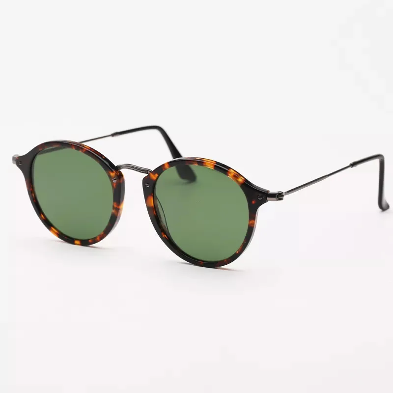 Top Quality  Acetate Frame Metal Temples Brand Designer Glass Lens Classic Vintage Round Sunglasses Famousee Design  Sun Glasses